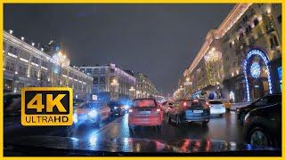 [4K] Driving at night in the center of Moscow, Russia | New Year decoration | Driving Tour