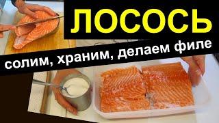 ЛОСОСЬ как разделать филе КАК ЗАСОЛИТЬ как хранить КАК ВЫБРАТЬ / соленый лосось / солим красную рыбу