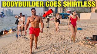 When Bodybuilder Goes Shirtless On Beach