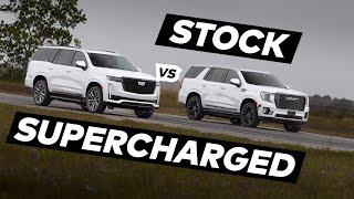 Who Wins? Supercharged Yukon Denali vs Stock Escalade Sport. Ultimate GM SUV Showdown!