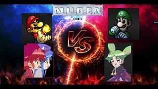 (M.U.G.E.N Battle Enemies of Fear) Super Mario & Princess Fine Vs Super Luigi & Princess Bibin! NEW!