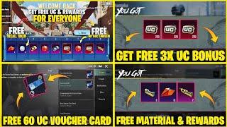 GET FREE UC & REWARDS FOR EVERYONE | FREE 3X UC EXTRA BONUS | 60 UC VOUCHER CARD