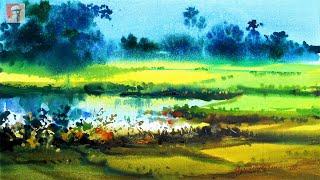 Wet on Wet Watercolor Landscape Technique Demo by Shahanoor Mamun | Watercolour Easy Landscape