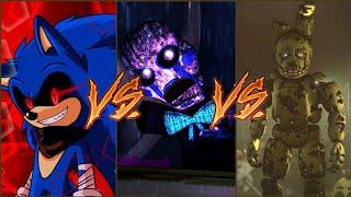 Sonic.exe(trilogía)Vs Springtrap (Fnaf series)Drawkill Vs Vinnie(FNAC). Especial 100 subs :)