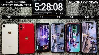 iphone Xr vs 11 vs 12 vs 13 vs 14 vs 14Plus Full Gaming Battery Drain Test || BGMI Drain Test!!