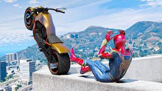 GTA 5 IRON SPIDERMAN Motorcycle Stunt/Jump/Fail/Car Crash (Euphoria Physics Showcase) #55