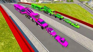 Pink vs Green Force vehicle test - Season 2 | BeamNG Fantasy World | BeamNG drive