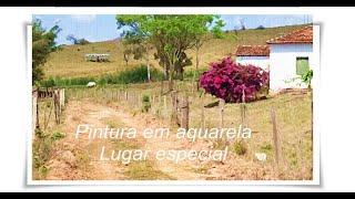 Paisagem com aquarela de um lugar especial em Minas Gerais