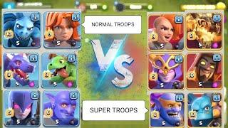 NORMAL TROOPS vs SUPER TROOPS | #clashofclans #coc #clashverse #supertroopscoc #viral #clashoftime