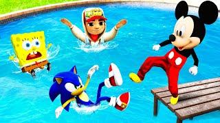 Mickey VS Sonic x SpongeBob and Jake Crazy Ragdoll & Fails in GTA 5!