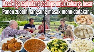 MASAK IGA SAPI UDANG SCALLOPS UNTUK KELUARGA BESAR || PANEN ZUCCINI LANGSUNG MASAK MENU DADAKAN