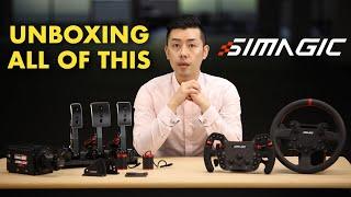 Unboxing Simagic Alpha Mini, P1000 pedals, FX and GTS wheels, Haptic Pedal Reactors and Mounting!