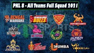 PKL 8 | All Teams Full Squad | after the Pro Kabaddi Auction 2021 final team list with full details