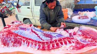 Lao Meng excelled today; split pork AM & sold a chop in 10min! [Old Meng Li Fu vlog]