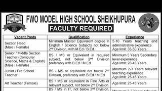 FWO Model High School Sheikhupura Jobs 2024