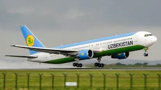 RAIN SHOWER | Uzbekistan Airways Boeing 767-33P(ER) Takeoff From Belgrade Airport With ATC