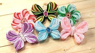 Бабочки и цветы канзаши из атласных лент  DIY satin ribbon butterfly flower