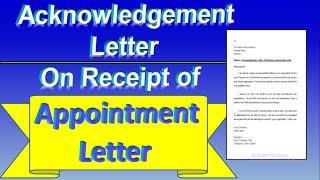 Acknowledgement letter on receipt of Job Appointment letter | Sample of acknowledgement receipt
