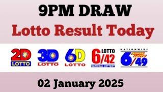 Lotto Result Today 9pm live draw January 2, 2025 Swertres Ez2 PCSO live result