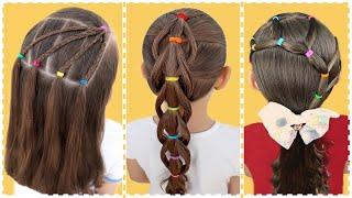 Penteados Infantis Fáceis e Rápidos com Ligas Coloridas | Quick & Easy Colors Hairstyles for Girls.