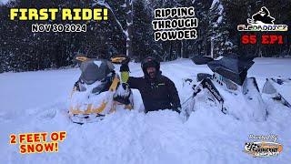 First Ride in Two Feet of Powder! | 2025 Ski-Doo MXZ X-RS Competition + 2025 Polaris Assault 9R