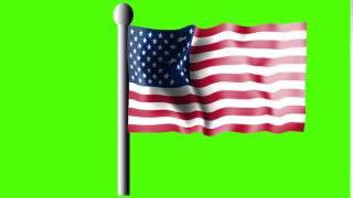 Green screen US flag on pole