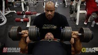 Jon Delarosa with Victor Martinez Training Chest 2 Weeks Out from the Arnold Brazil