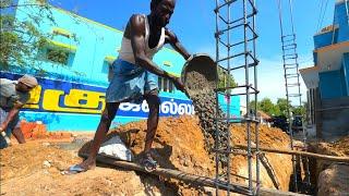 Impressively Amazing! Column Footing Construction of Placing Reinforcement-Sand and cement mixer