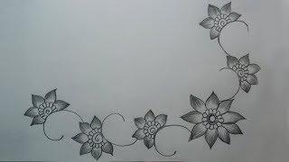 How to Draw flower designs || flower border design for projects on paper