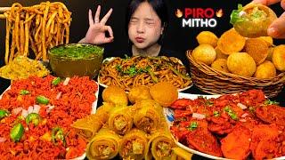 DEADLY SPICY PANIPURIGILO CHATPATEY, AALU PURI CHAAT, LAPHING, KEEMA NOODLES | MUKBANG | #mikasa