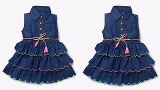 Scallop-Layered Shirt Baby Frock with Tassel Belt | DIY Easy Baby Shirt Dress Cutting & Stitching