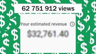 How much youtube paid me for 62.8 million views