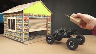 DIY toy garage with RC controller electric rolling Doors from matches box and cardboard #Shorts