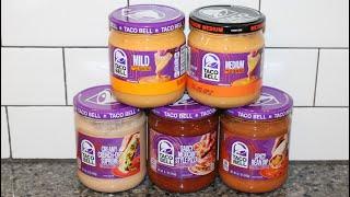 Taco Bell Mild & Medium Salsa Con Queso, Crunch Dip Supreme, Mexican Style Pizza, Spicy Bean Dip