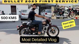 Royal Enfield Bullet 2023 First Service.500KMS. Most Detailed Vlog with all steps and Prices.