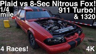 Tuned 911 Turbo vs Plaid 1/4Mile! 8-Sec Nitrous Fox! 1320 Challenger! Tire Pressure? 4 Races in 4K!