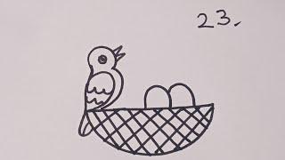 How to draw Bird Nest from number 23/Bird Nest drawing step by step/number drawing