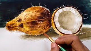Still Life #02 | Coconut Still Life Painting Watercolor Still Life Watercolor Painting