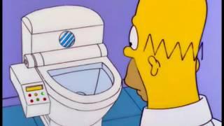 Homer admires a Japanese toilet, family traumatized.