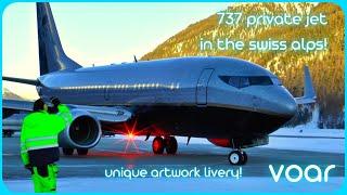 Beautifully painted Boeing 737 departing St. Moritz / Samedan Airport!