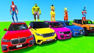 SPIDERMAN CARS Racing Mega MULTI Ramp Challenge ! SUPERHEROES HULK Vs GOKU Epic Stunt Race - GTA 5