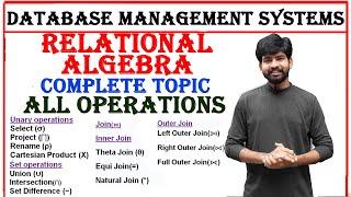 relational algebra complete topic in dbms, various operations, various operators, relational algebra