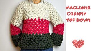 Maglione Granny Top Down facile - maglia senza cuciture tutorial handmade crochet - maglia uncinetto