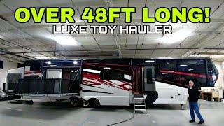 LARGEST I'VE REVIEWED! 48.5ft long LUXE Toy Hauler! Check this out!