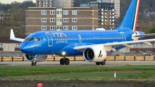 Evening rush at London City Airport in Extreme winds Planespotting in 4K UK’s Steepest approach EGLC