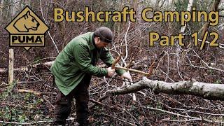 1/2 - Quick Bushcraft Camp: Tarp Setup, Outdoor Stove Fire, Carving Project with the PUMA Automesser