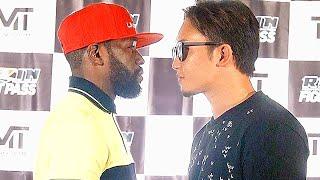 MIKURU ASAKURA TRIES TO INTIMIDATE FLOYD MAYWEATHER IN FIRST FACE OFF; BOTH SIZE EACH OTHER UP