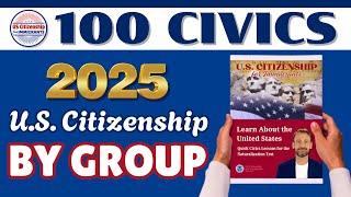 2025 USCIS Official 100 Civics Questions and Answers (2x) By Group for U.S. Citizenship Interview