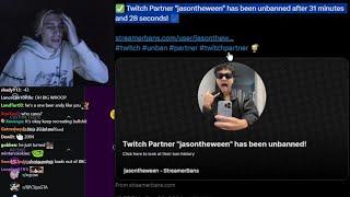 xQc Reacts to Jasontheween Unbanned after 30 Minutes