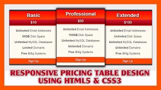 Responsive Pricing Table Using HTML5 & CSS3 | Web Design | Pure CSS3 Responsive Design